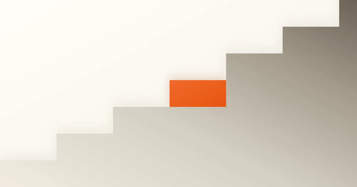 Minimalist beige staircase ascending from lower left to upper right, with one central step highlighted in orange